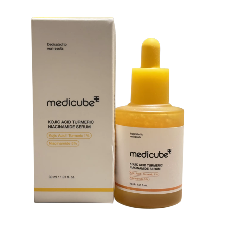 Medicube Kojic Acid Turmeric Niacinamide Serum bottle and packaging on a white background